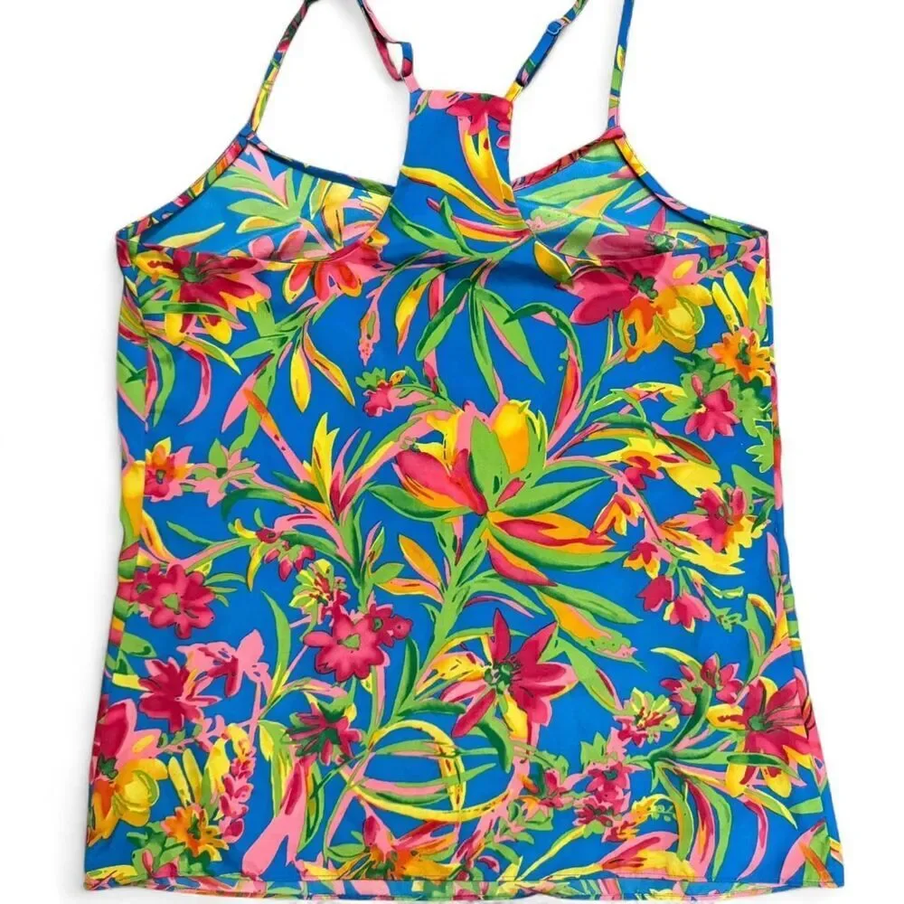 J. Crew Tropical Floral Racerback Cami Top | Vacation Coastal Dopamine | size 2